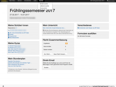 Menu Lehrer: Suchen